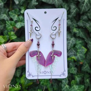 Set of silver butterfly earrings in purple colours with Garnet - Valery.