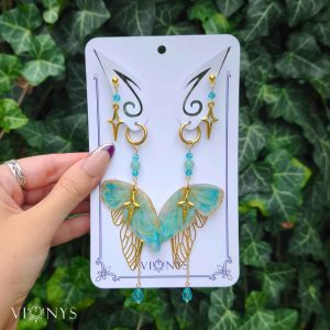 Set of golden butterfly earrings in turquoise colours with Amazonite - Valery.