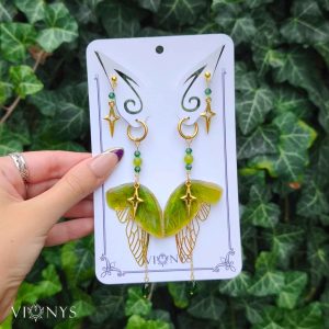 Set of golden butterfly earrings in green colours with Peridot - Valery.