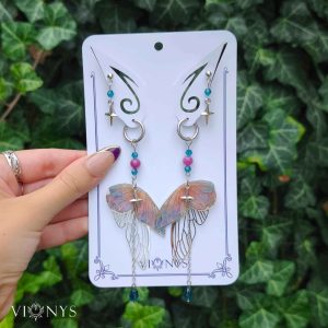 Set of silver butterfly earrings in blue colours with Kunzite - Valery.