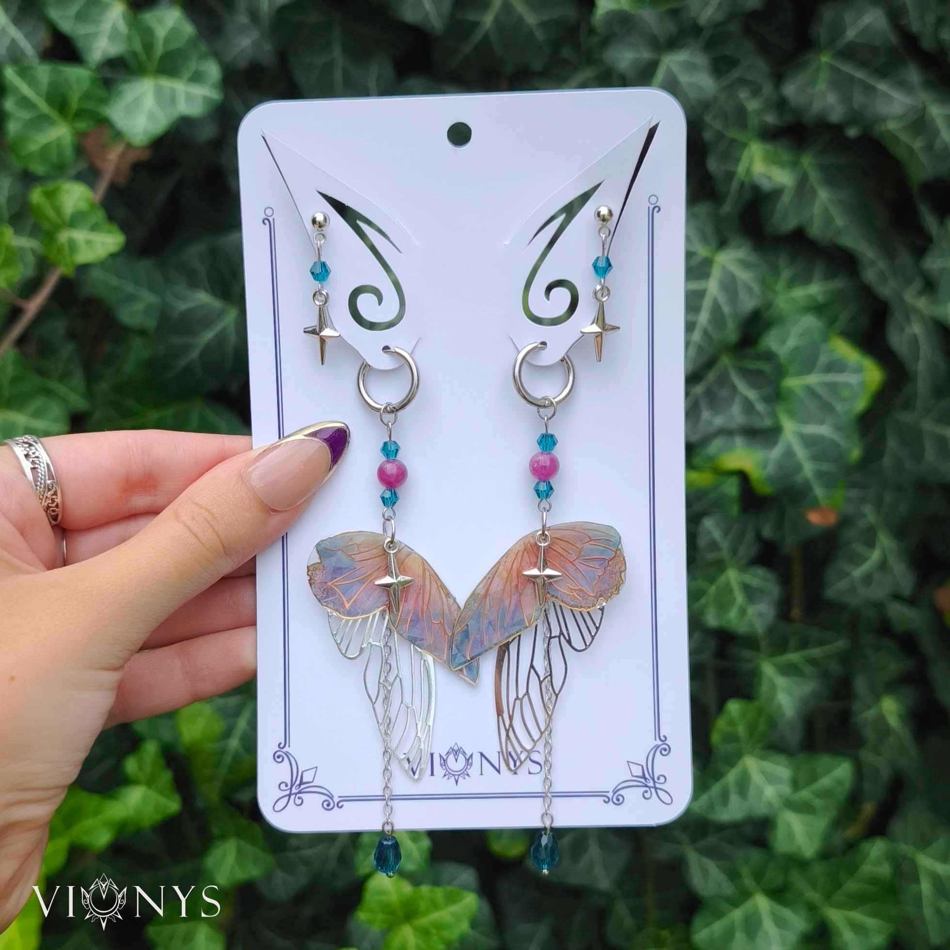 Set of silver butterfly earrings in blue colours with Kunzite - Valery.