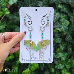 Set of silver butterfly earrings in green colours with Fluorite - Valery.