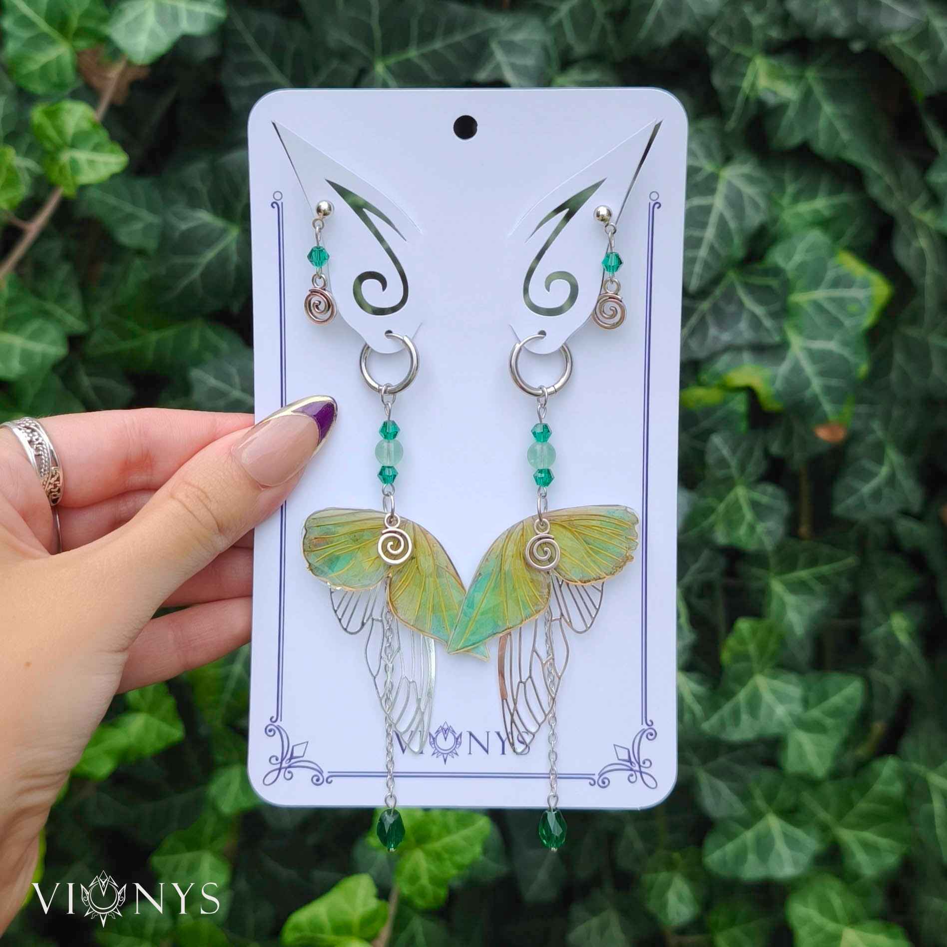 Set of silver butterfly earrings in green colours with Fluorite - Valery.