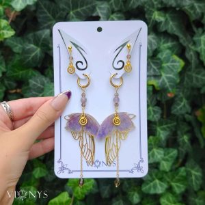 Set of golden butterfly earrings in purple colours with Amethyst - Valery.
