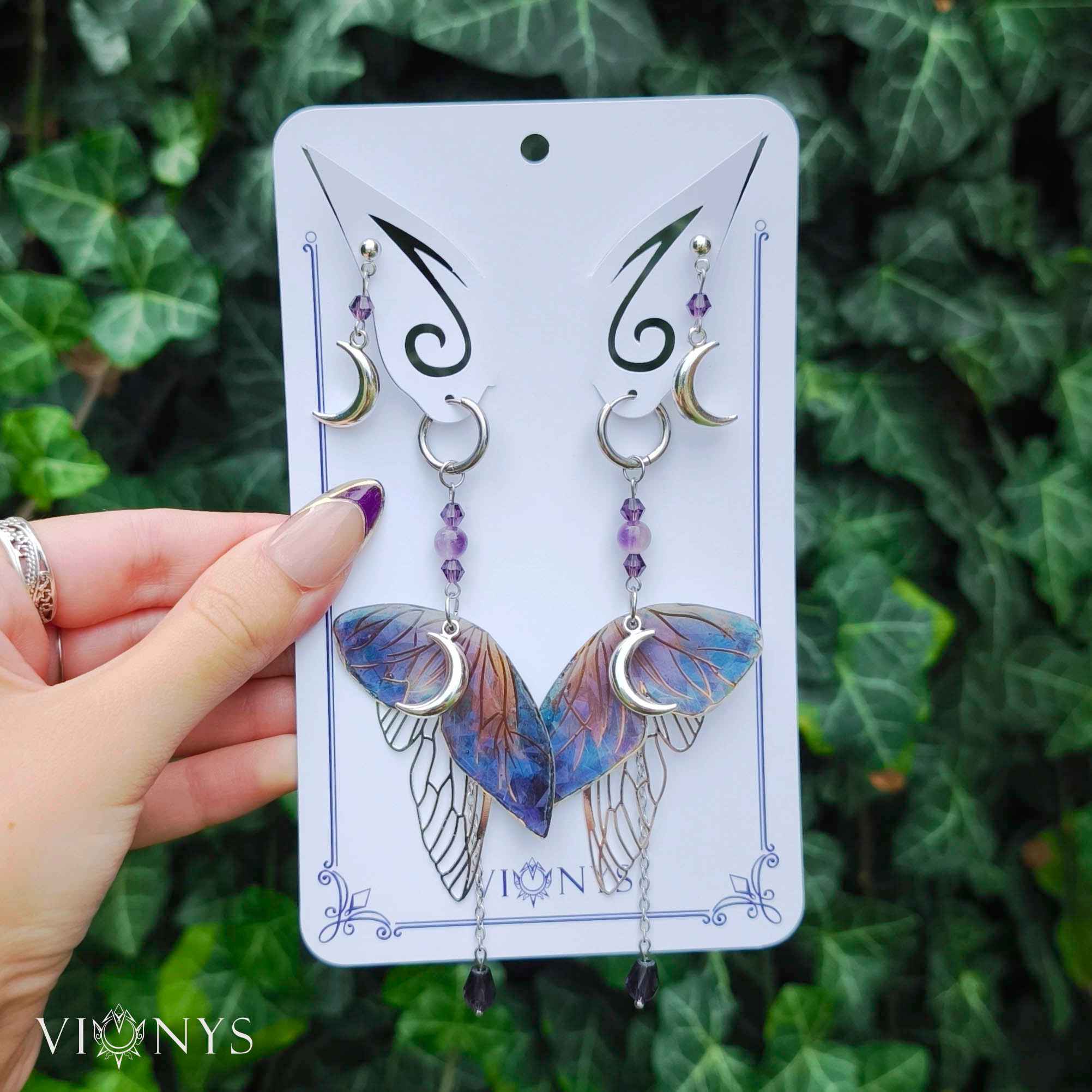 Set of silver butterfly earrings in purple colours with Amethyst - Valery.