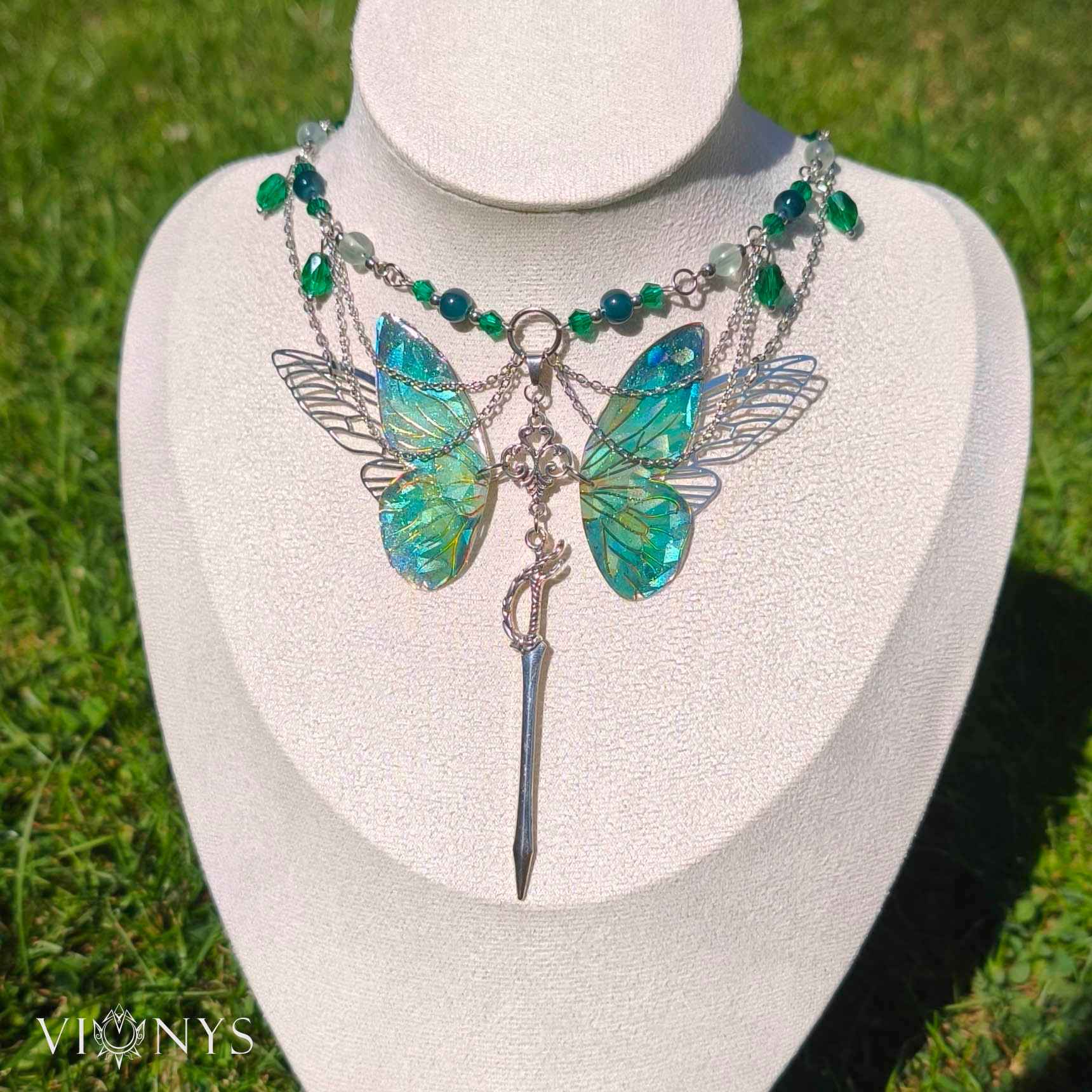 Silver fantasy butterfly necklace with Fluorite - Lesianna