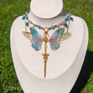 Golden fantasy butterfly necklace with Chalcedony - Lesianna