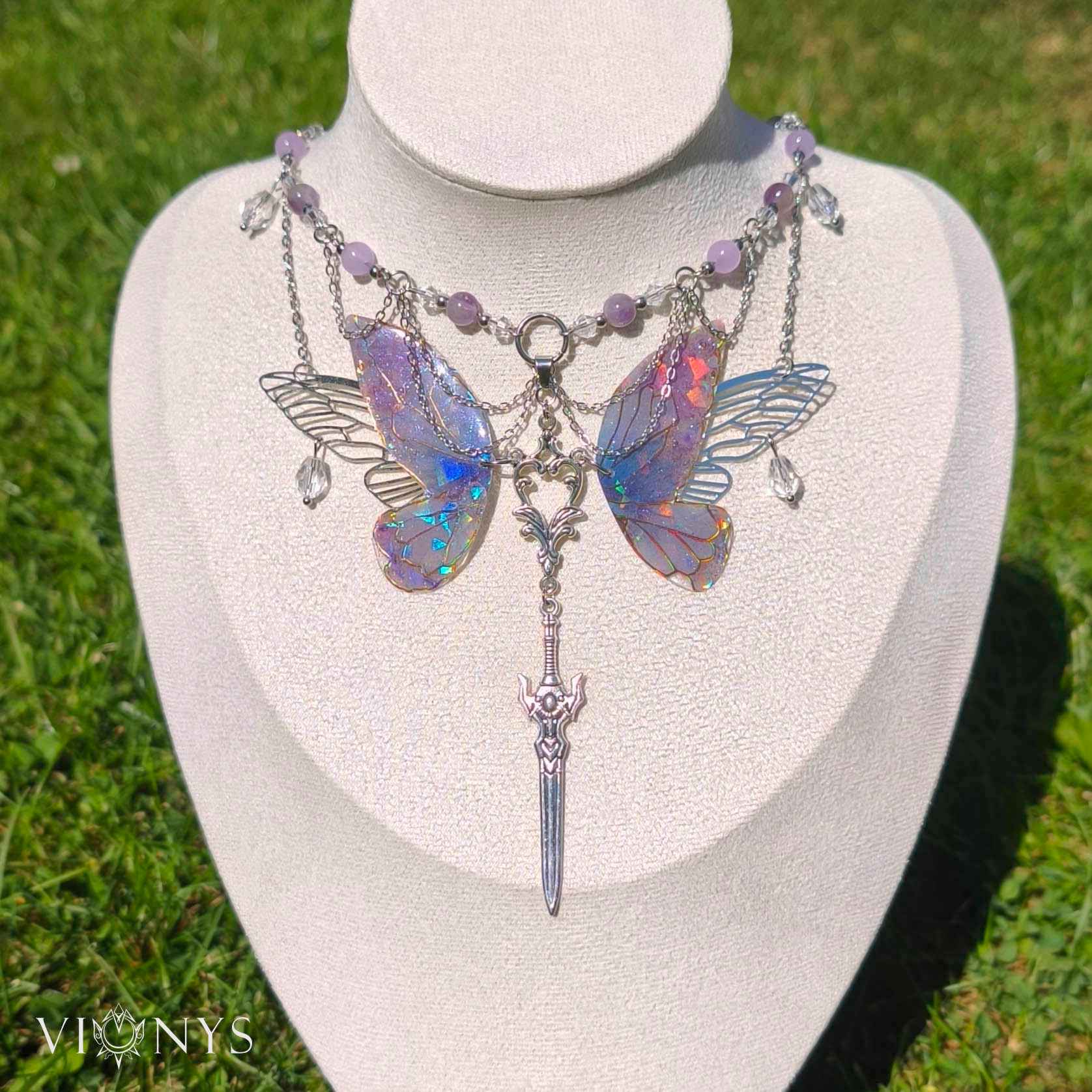 Silver fantasy butterfly necklace with Amethyst - Lesianna