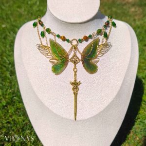 Golden fantasy butterfly necklace with Tiger's Eye - Lesianna
