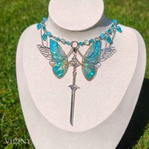 Silver fantasy butterfly necklace with Fluorite - Lesianna