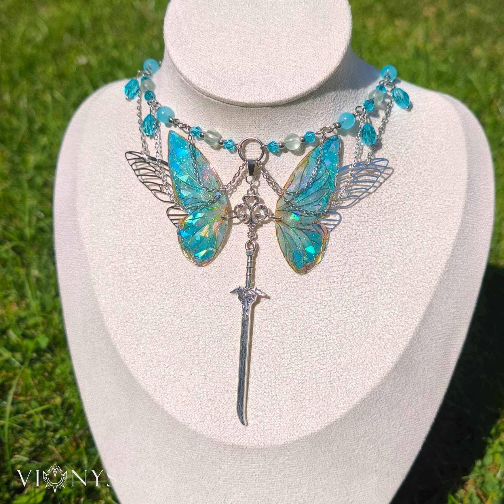 Silver fantasy butterfly necklace with Fluorite - Lesianna