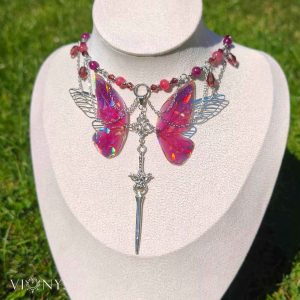 Silver fantasy butterfly necklace with Kunzite - Lesianna