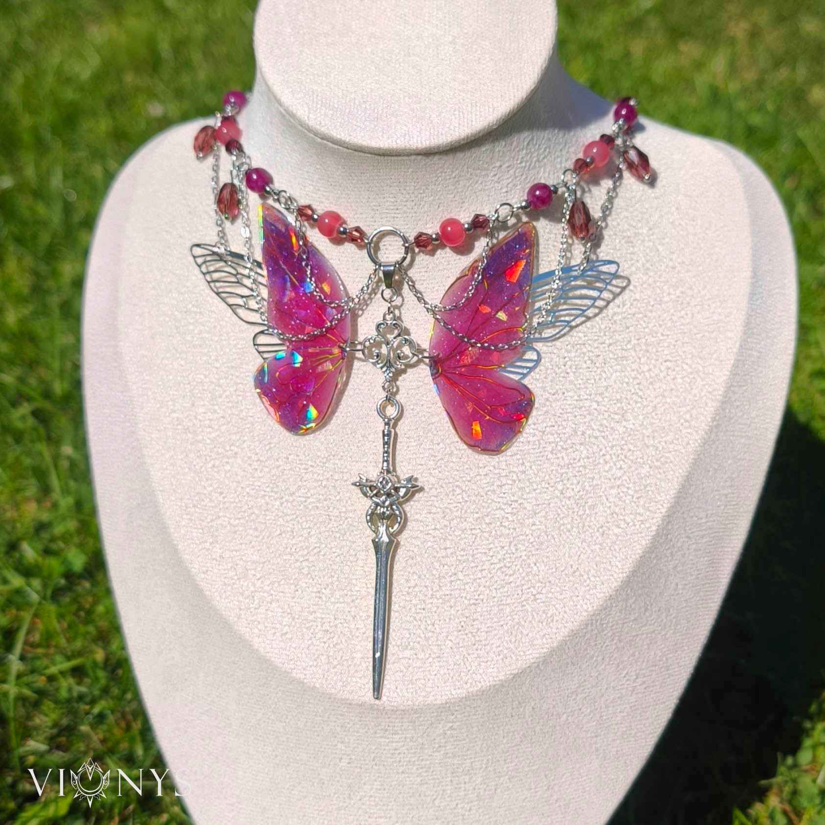 Silver fantasy butterfly necklace with Kunzite - Lesianna